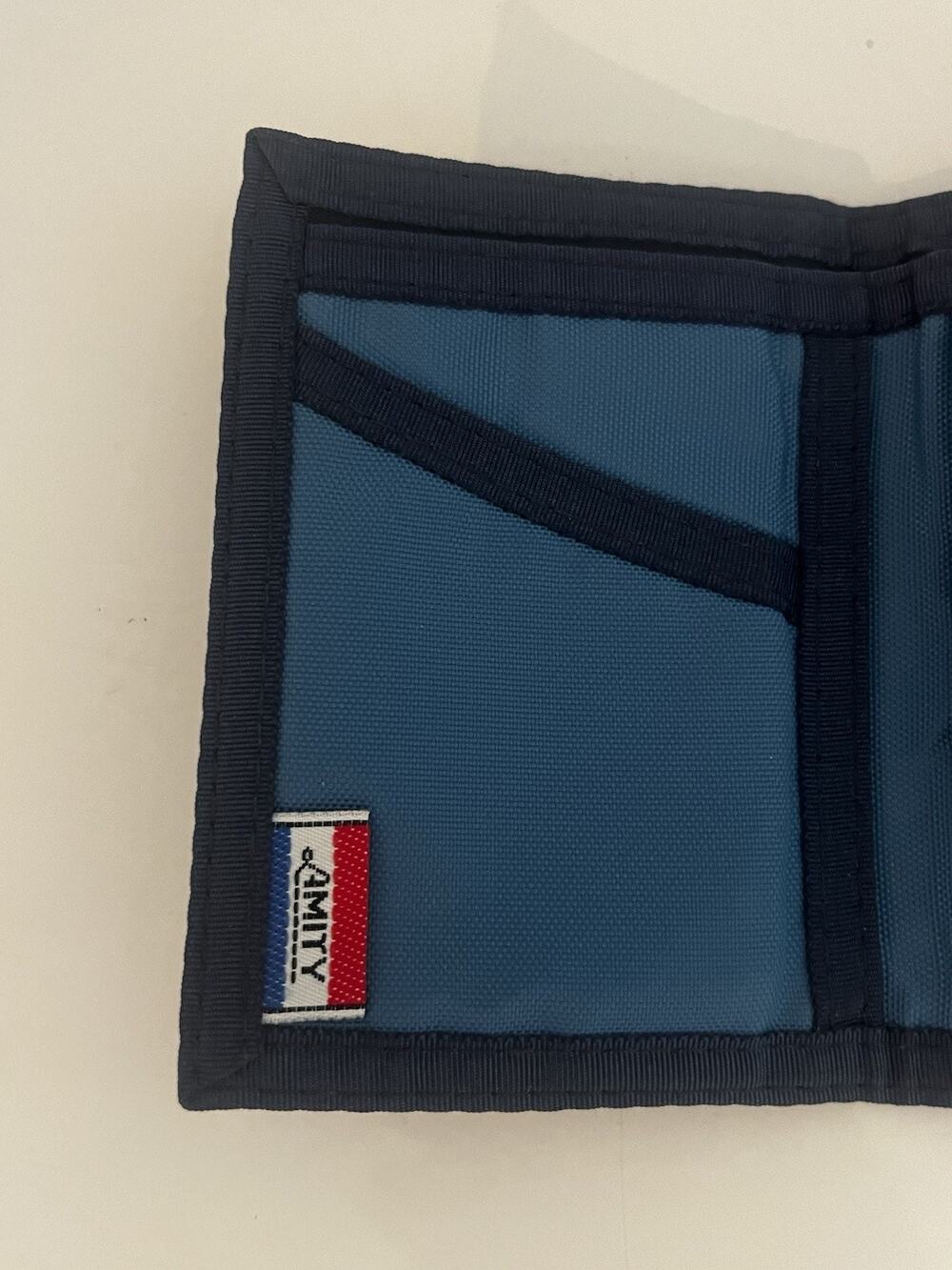 Vintage Amity Blue Nylon Canvas Trifold Wallet V Closure Card Slots EDC
